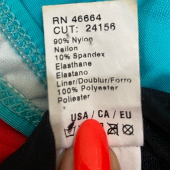 Athena one piece halter colorblock aqua, orange, black swimsuit size 10 - Picture 7 of 8